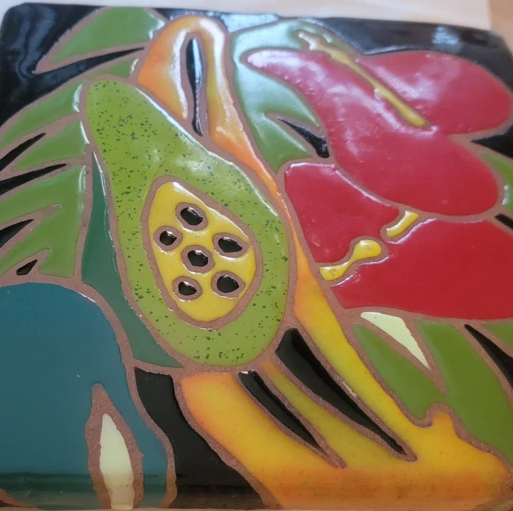 Hand Painted TerraCotta Tile Trivet Signed Kathy Waller 8